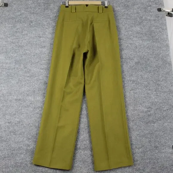 The Fold Pants 6 Talia Pleated Wool Straight Leg Trouser Olive Green Work Office